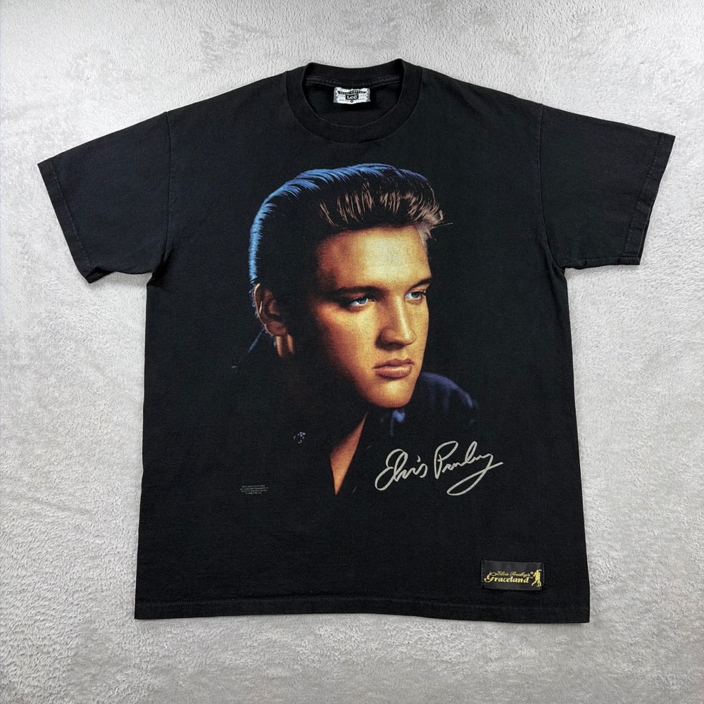 Vintage Elvis Presley Shirt Men Medium Black 1996 Graceland Graphic Tee USA Made